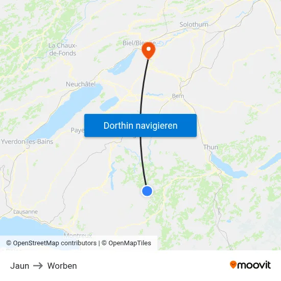 Jaun to Worben map