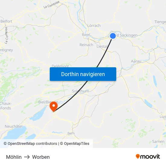Möhlin to Worben map