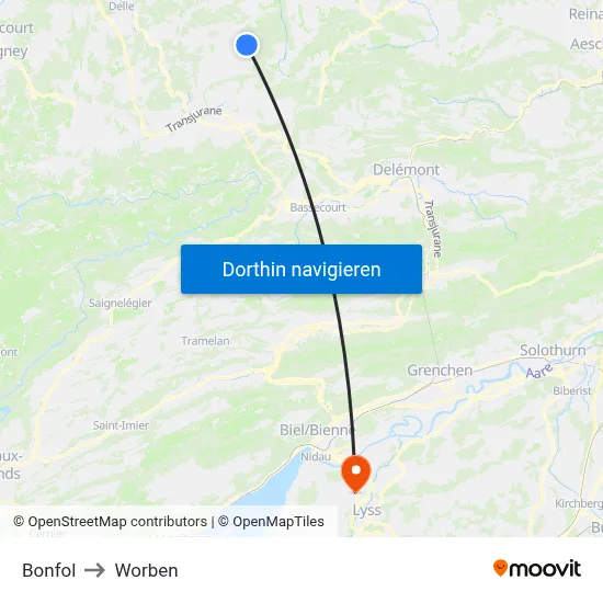 Bonfol to Worben map