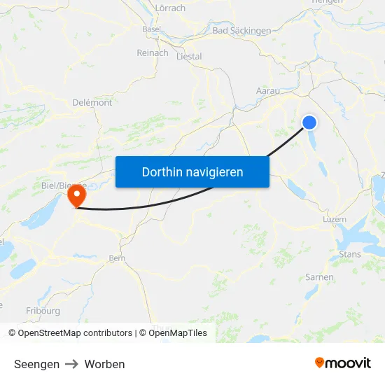 Seengen to Worben map
