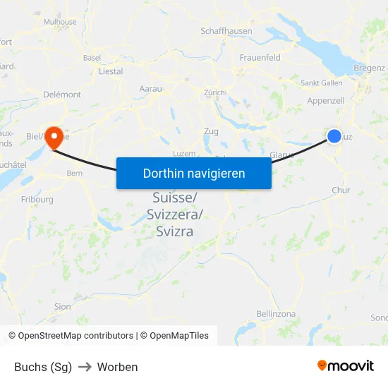 Buchs (Sg) to Worben map