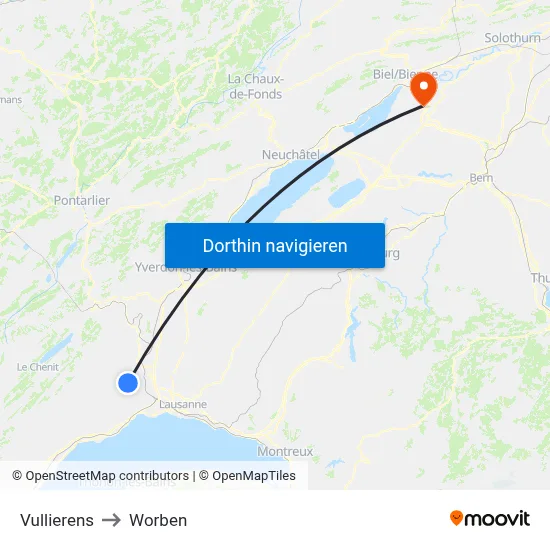 Vullierens to Worben map