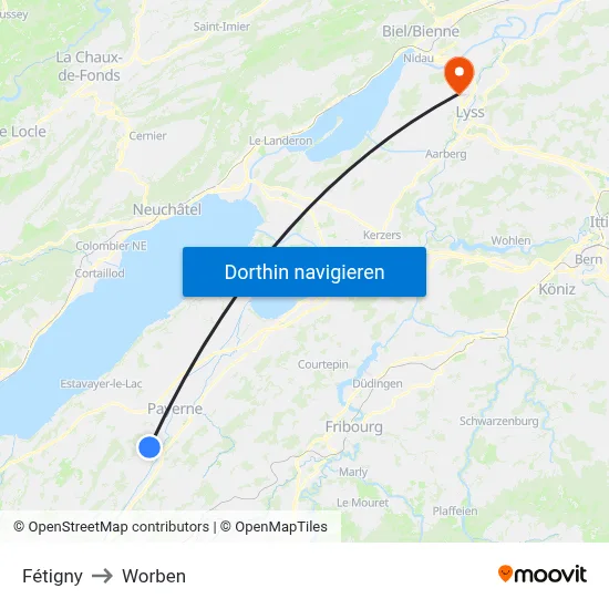Fétigny to Worben map