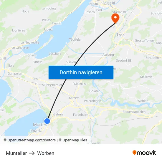 Muntelier to Worben map