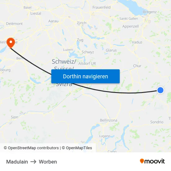 Madulain to Worben map
