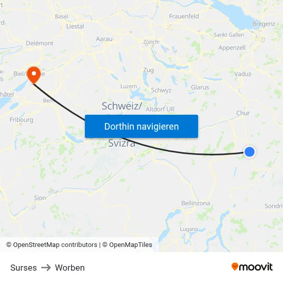 Surses to Worben map