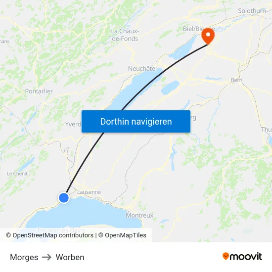 Morges to Worben map
