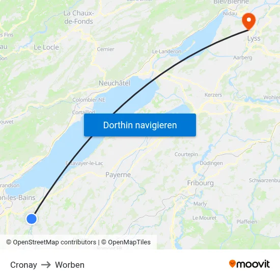 Cronay to Worben map