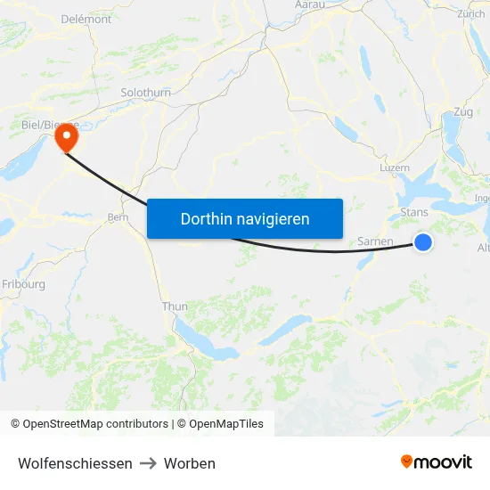 Wolfenschiessen to Worben map