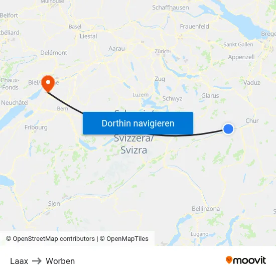 Laax to Worben map