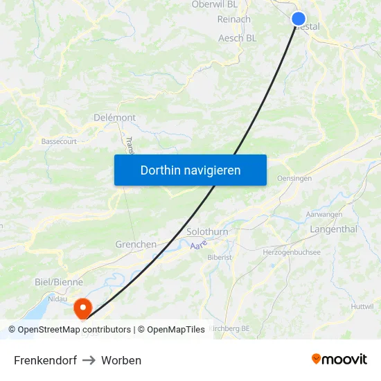 Frenkendorf to Worben map