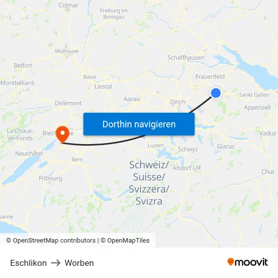 Eschlikon to Worben map