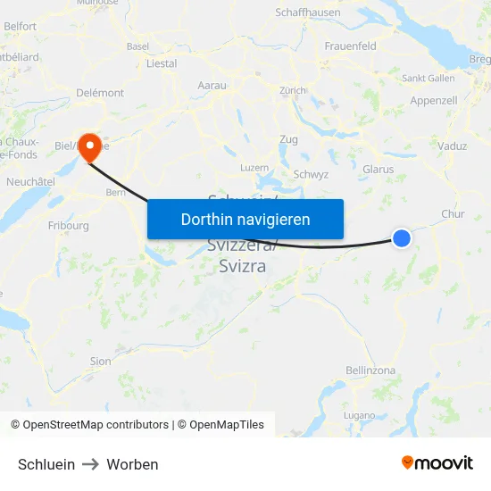 Schluein to Worben map