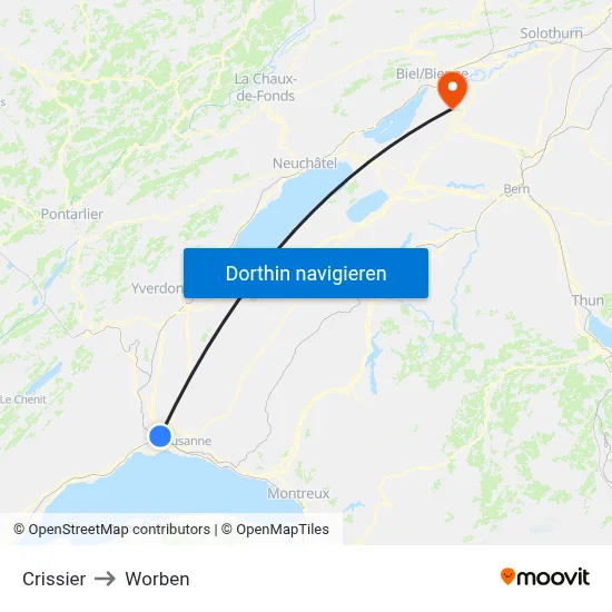 Crissier to Worben map