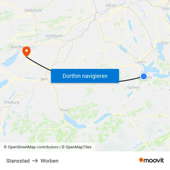 Stansstad to Worben map