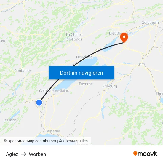 Agiez to Worben map