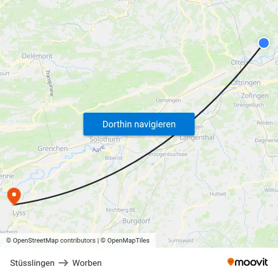 Stüsslingen to Worben map
