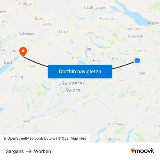Sargans to Worben map