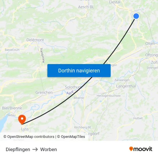 Diepflingen to Worben map