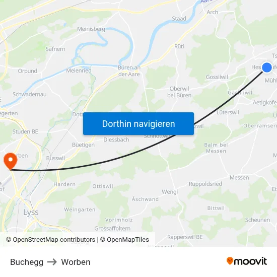 Buchegg to Worben map