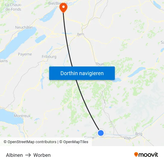 Albinen to Worben map