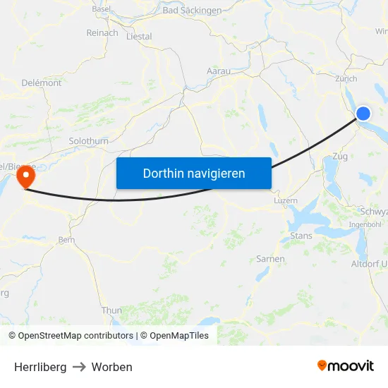 Herrliberg to Worben map