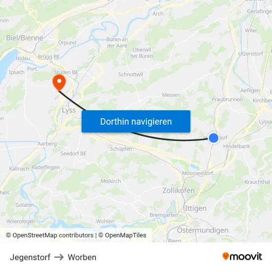 Jegenstorf to Worben map
