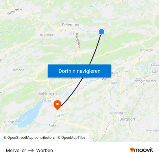 Mervelier to Worben map