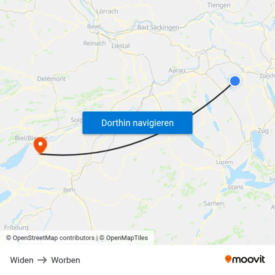 Widen to Worben map