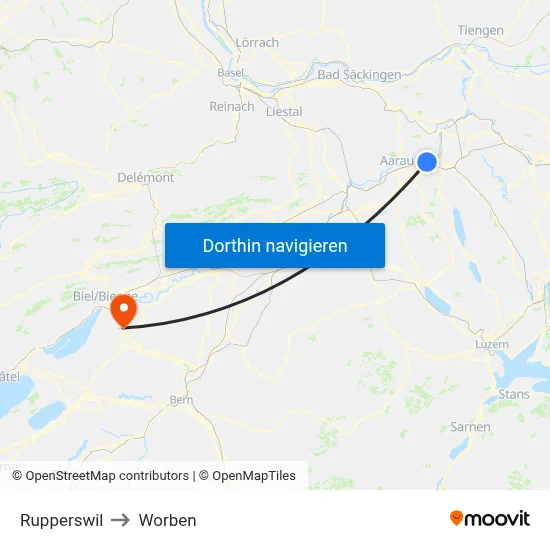 Rupperswil to Worben map