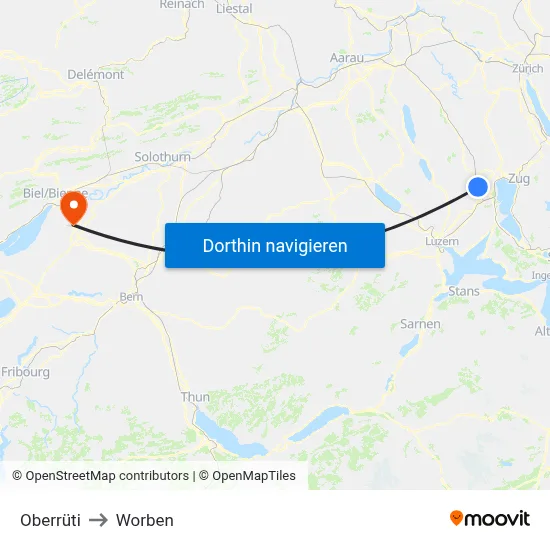 Oberrüti to Worben map
