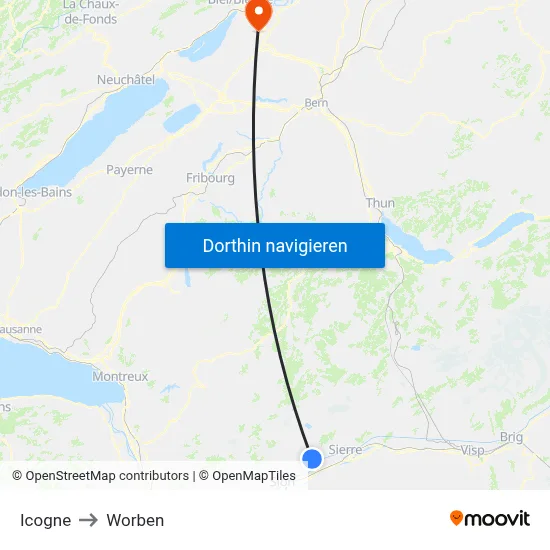 Icogne to Worben map