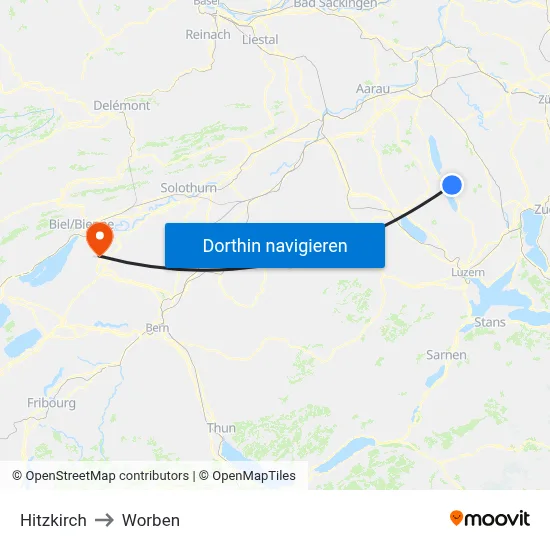 Hitzkirch to Worben map