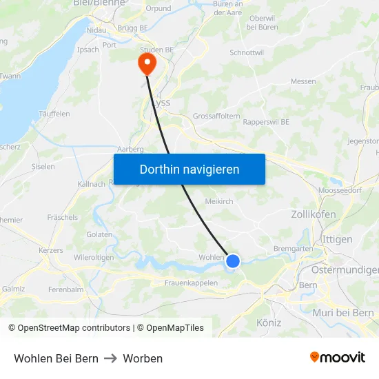 Wohlen Bei Bern to Worben map