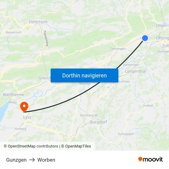 Gunzgen to Worben map