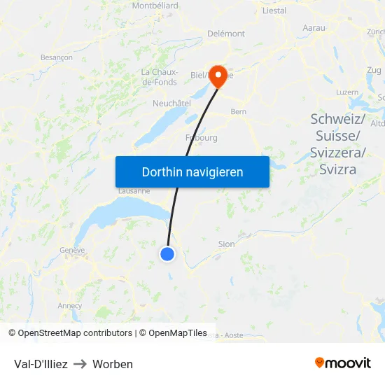 Val-D'Illiez to Worben map