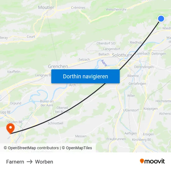 Farnern to Worben map