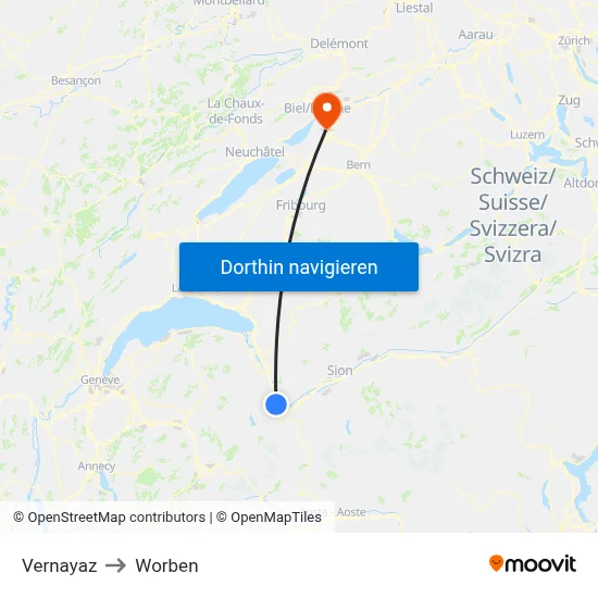 Vernayaz to Worben map