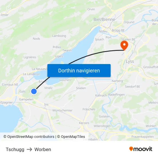 Tschugg to Worben map