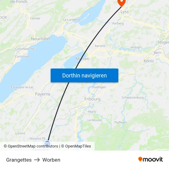 Grangettes to Worben map