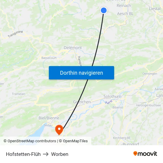 Hofstetten-Flüh to Worben map