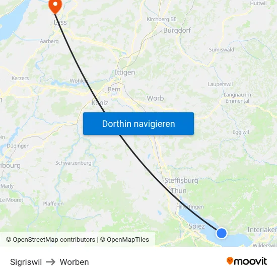 Sigriswil to Worben map
