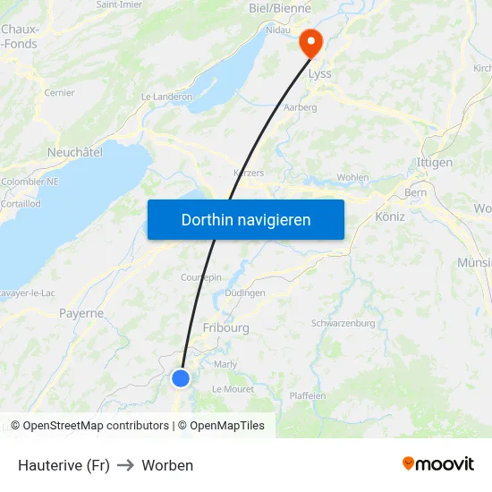 Hauterive (Fr) to Worben map