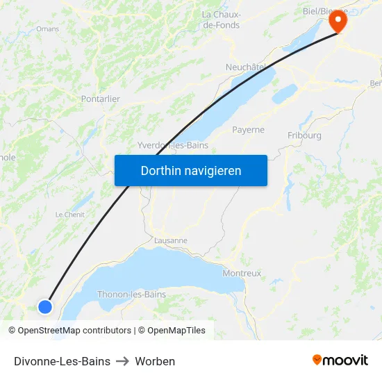 Divonne-Les-Bains to Worben map