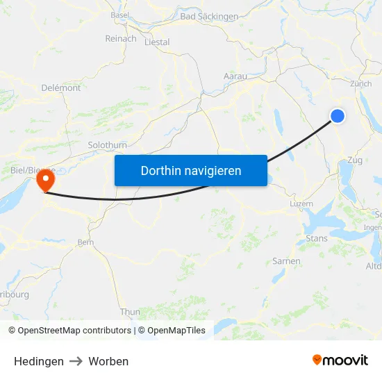 Hedingen to Worben map