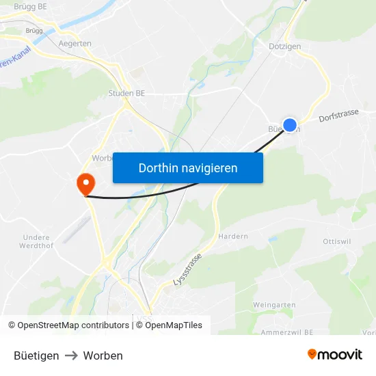Büetigen to Worben map