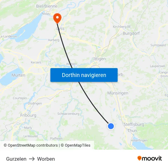Gurzelen to Worben map