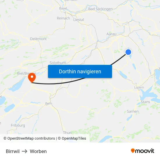 Birrwil to Worben map