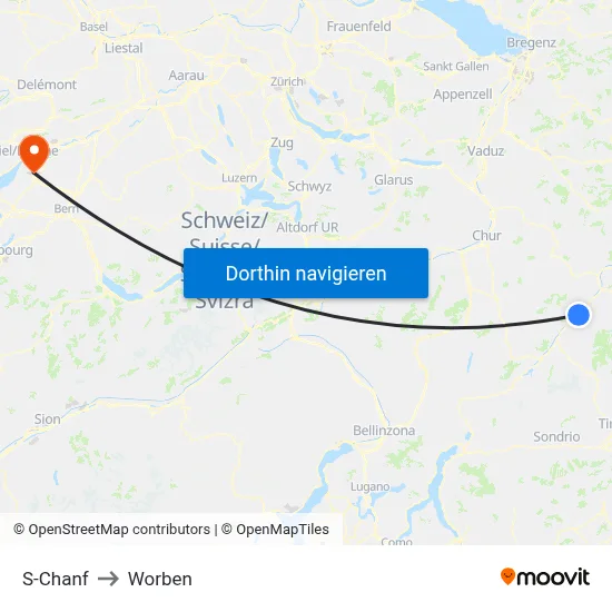 S-Chanf to Worben map