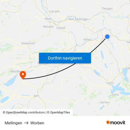 Mellingen to Worben map
